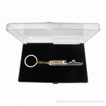 Keychain, Made of Brass or Iron, Soft Enamel Filled, Various Designs are Available